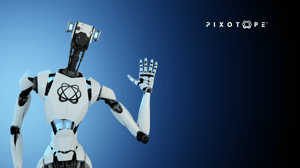 White humanoid robot waving