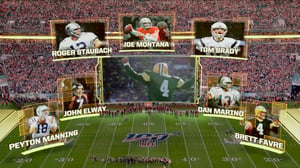 Multiple Augmented Reality screens featuring player profiles at the Superbowl match